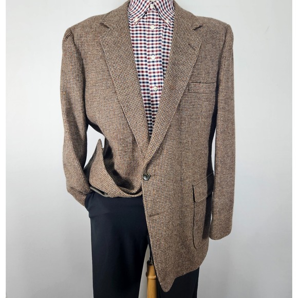 Haggar Men's Tweed Style Sport Coat Blazer Two Button Brown Wool About 50L Slim
